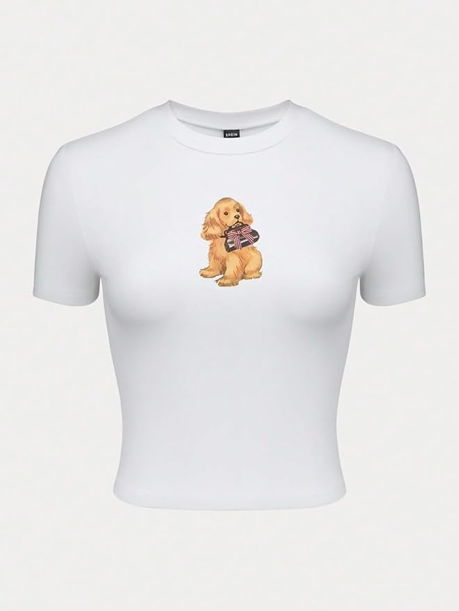 Y2k Womens Graphic Baby Tee Slim Fit Short Sleeve Crop Tops Funny Letter Animal Print Shirts 90s 2000s Streetwear
