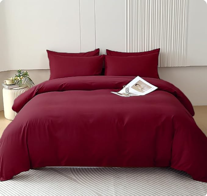 Houseri Dark Red California King Comforter Set, 3 Piece Vintage Burgundy Bedding Sets Cal King Size Maroon Women Noble Soft Bordeaux Wine Red Ultra Comfy Warm Blackish Red Bed Quilt California King