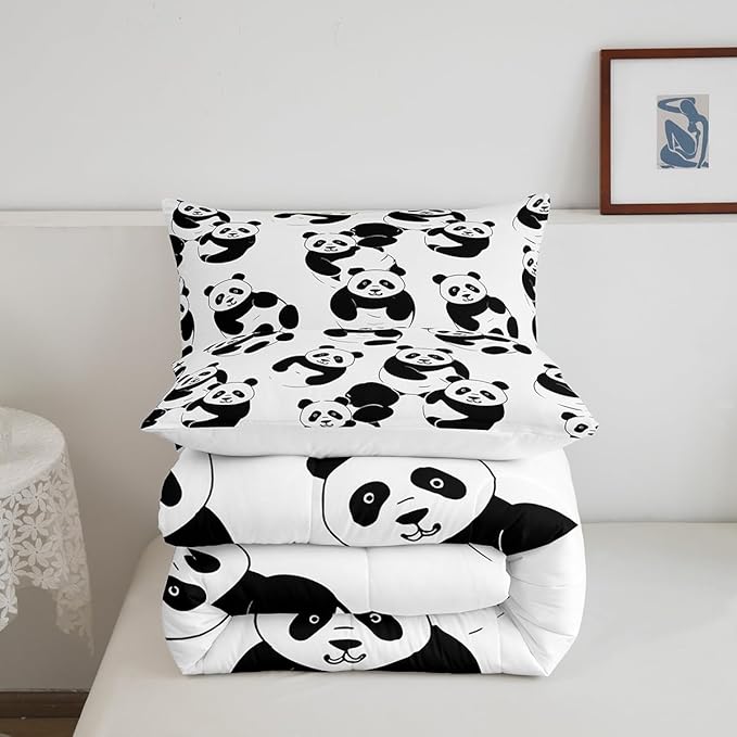 Erosebridal Cartoon Panda Comforter Set, Cute Panda Down Comforter Full, Wildlife Animal Quilted Duvet Insert for Nursery Toddler Kids Boys Girls