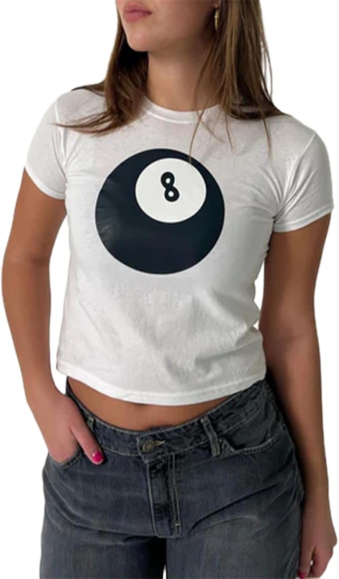 Y2k Womens Graphic Baby Tee Slim Fit Short Sleeve Crop Tops Funny Letter Animal Print Shirts 90s 2000s Streetwear