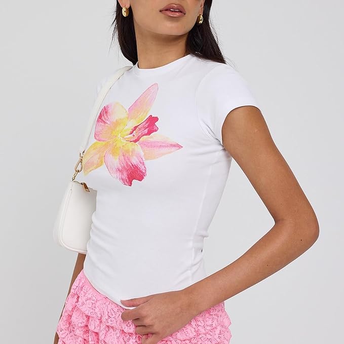 Y2k Womens Graphic Baby Tee Slim Fit Short Sleeve Crop Tops Funny Letter Animal Print Shirts 90s 2000s Streetwear