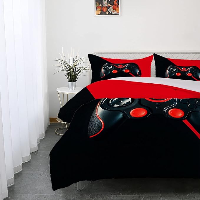 AILONEN Gamer Comforter Sets for Teen Boys, Gaming Bedding Sets Full Set,Video Game Bedspread,Game Duvet,Gamepad Bed Set,Controller Quilt Set,3 Piece 1 Comforter and 2 Pillowcases