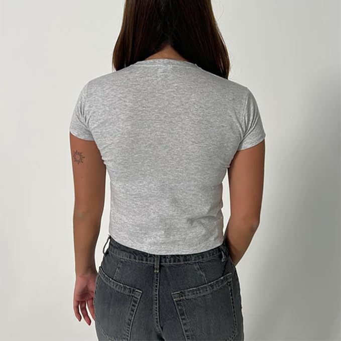 Y2k Womens Graphic Baby Tee Slim Fit Short Sleeve Crop Tops Funny Letter Animal Print Shirts 90s 2000s Streetwear