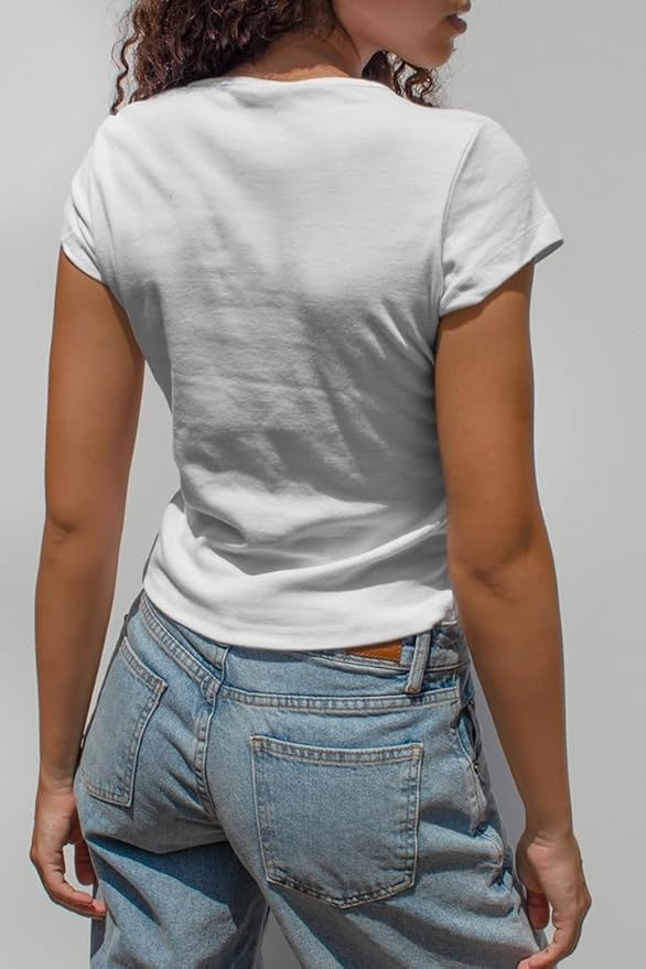 Y2k Womens Graphic Baby Tee Slim Fit Short Sleeve Crop Tops Funny Letter Animal Print Shirts 90s 2000s Streetwear