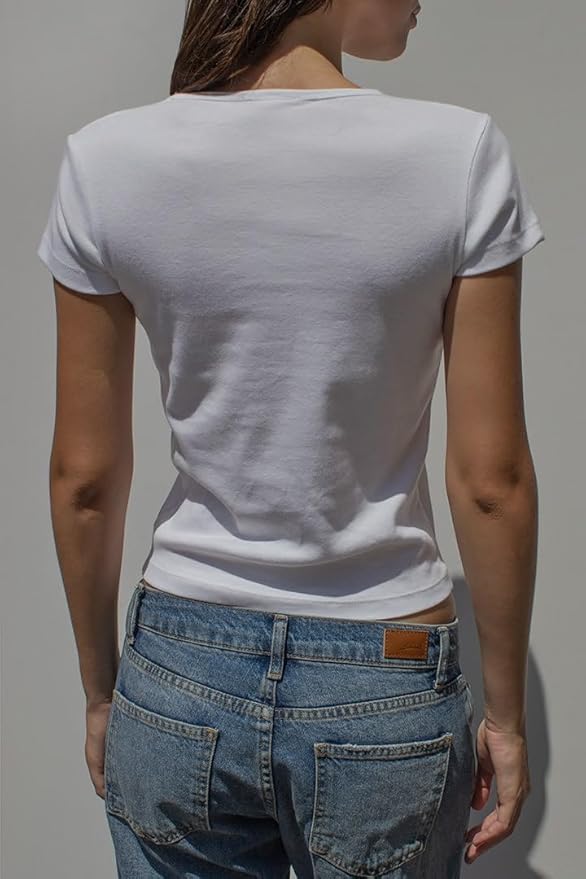 Y2k Womens Graphic Baby Tee Slim Fit Short Sleeve Crop Tops Funny Letter Animal Print Shirts 90s 2000s Streetwear