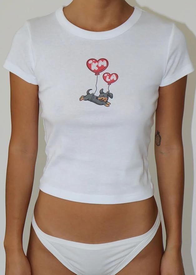 Y2k Womens Graphic Baby Tee Slim Fit Short Sleeve Crop Tops Funny Letter Animal Print Shirts 90s 2000s Streetwear