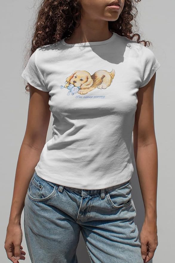 Y2k Womens Graphic Baby Tee Slim Fit Short Sleeve Crop Tops Funny Letter Animal Print Shirts 90s 2000s Streetwear