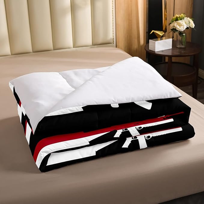 American Flag Comforter Set Queen,Army Guns Military Bedding Set for Kids Boys Teens Man,Red Blue Stars Stripe USA Flag Bedding Comforter Soldier Rifle Quilt Duvet Set 2 Pillow Cases Bedroom Decor