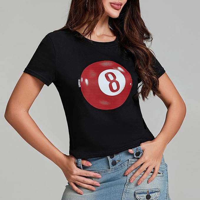 Y2k Womens Graphic Baby Tee Slim Fit Short Sleeve Crop Tops Funny Letter Animal Print Shirts 90s 2000s Streetwear