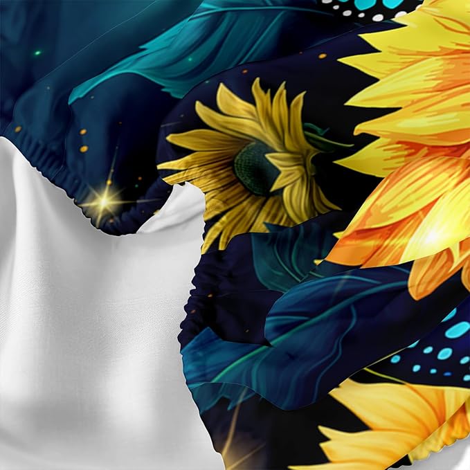 Yellow Sunflower Sheet Twin 4Pcs Blue Butterfly Floral Botanical Pattern Bedding Set for Kid Teen Girl Boy Romantic Starlight Bed Decor Set with 1 Flat Sheet and 1 Fitted Sheet+2 Pillowcases