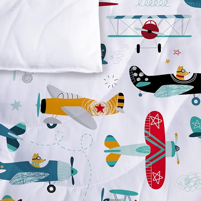 Yasida Kids Airplane Comforter Set Twin Size Colorful Cartoon Propeller Plane Bedding Set Kids Boys Bedding Sets Twin Teens Cartoon Airplanes Down Comforter Aviation Theme Duvet Bedroom Decor