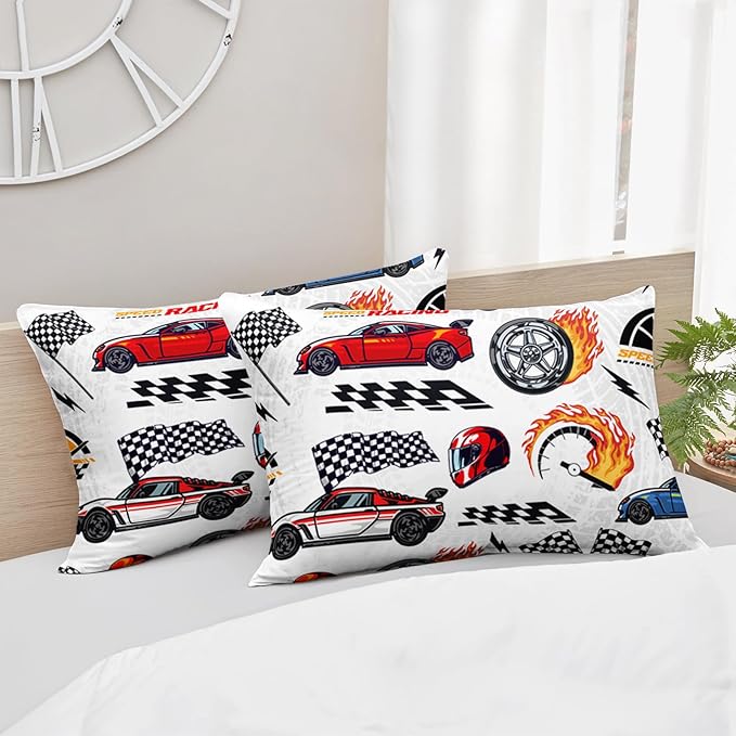 AILONEN Kids Racing Car Comforter Set Queen Size,Vehicles Construction Truck Bedding Set for Boys Teen,3 Piece Soft Duvet with 2 Pillowcases