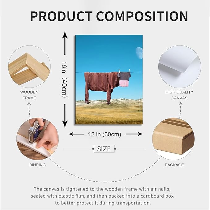 Yaneiro Framed Abstract Highland Cow Canvas Wall Art 12x16 in Highland Cow Bathroom Wall Posters Prints Pictures Decor Vintage Nature Landscape Living Room Wall Decor Kitchen Bedroom Modern Home Decor