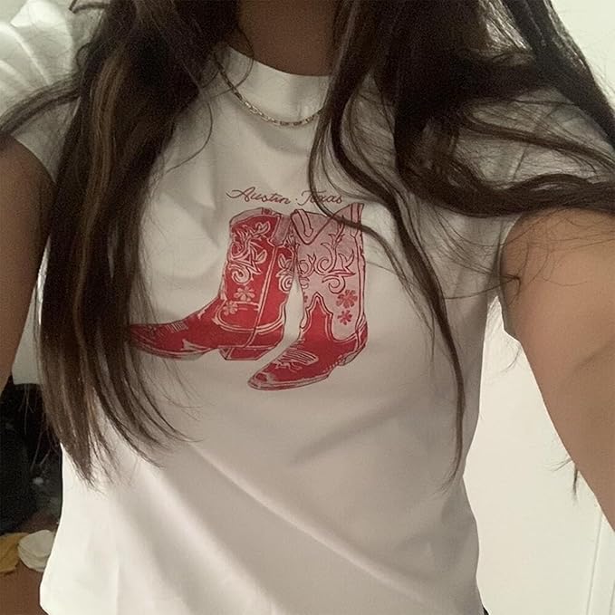 Y2k Womens Graphic Baby Tee Slim Fit Short Sleeve Crop Tops Funny Letter Animal Print Shirts 90s 2000s Streetwear