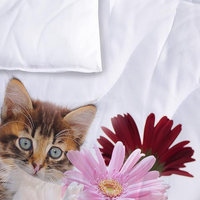 Yasida Cat Comforter Set Twin Size for Kids Pink Flowers Cats 3Pcs Bedding Set for Boys and Girls (1 Comforter+ 2 Pillowcases) Lovely Animal Pets Comforter Set