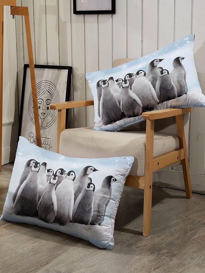 Bedding Comforter Set Penguin Snow Printed Pattern Quilt Bedding Set with 1 Comforter and 2 Pillowcases for Girls and Boys Bedroom All Season(Penguin Twin)