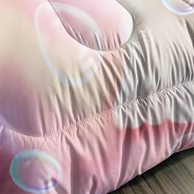 AILONEN Kawaii Cat Comforter Set Twin Size, Bubble Lovely Hairy Cat Bedding for Kids Girl and Toddler,Soft and Lightweight 3Pcs (1 Comforter + 2 Pillowcases) Pink