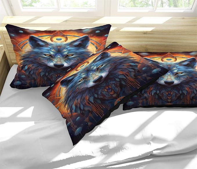 Dream Catcher Wolf Comforter Set Queen Size Galaxy Wolf Bedding Set 3 Pieces with 1 Comforter 2 Pillowcases for Teens Kids Girls Adults Room Decor All Season