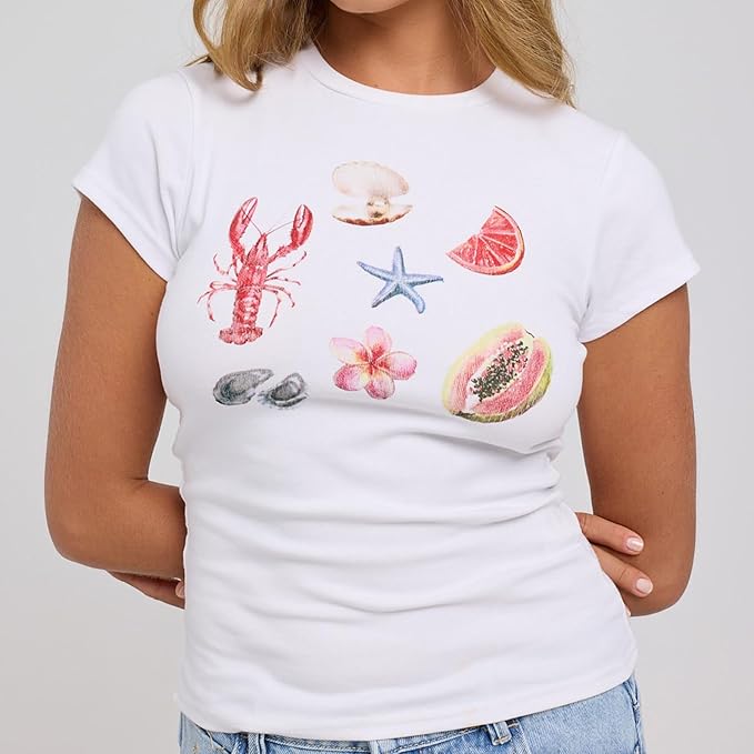 Y2k Womens Graphic Baby Tee Slim Fit Short Sleeve Crop Tops Funny Letter Animal Print Shirts 90s 2000s Streetwear