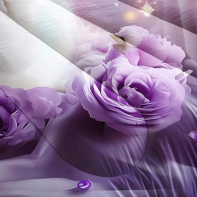 AILONEN Girls Cat Kitten Comforter Set Full Size,Purple Rose Butterfly Cat Princess Kids Bedding Set,White Cat Comforter with 2 Pillowcases,Beautiful Cat Duvet Set 3 Pieces