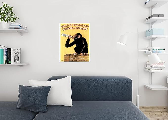 Anisetta Evangelisti Liquore Da Dessert by Carlo Biscaretti 1925 Vintage Alcohol Liquor Bottle Italian Advertising Drinking Monkey Chimpanzee Cool Wall Art Print Poster 24x36