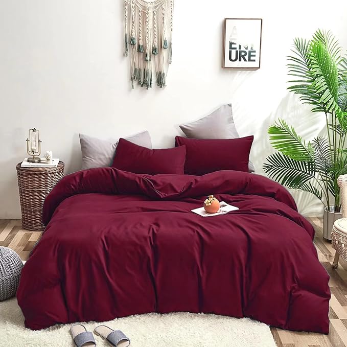 Houseri Dark Red California King Comforter Set, 3 Piece Vintage Burgundy Bedding Sets Cal King Size Maroon Women Noble Soft Bordeaux Wine Red Ultra Comfy Warm Blackish Red Bed Quilt California King