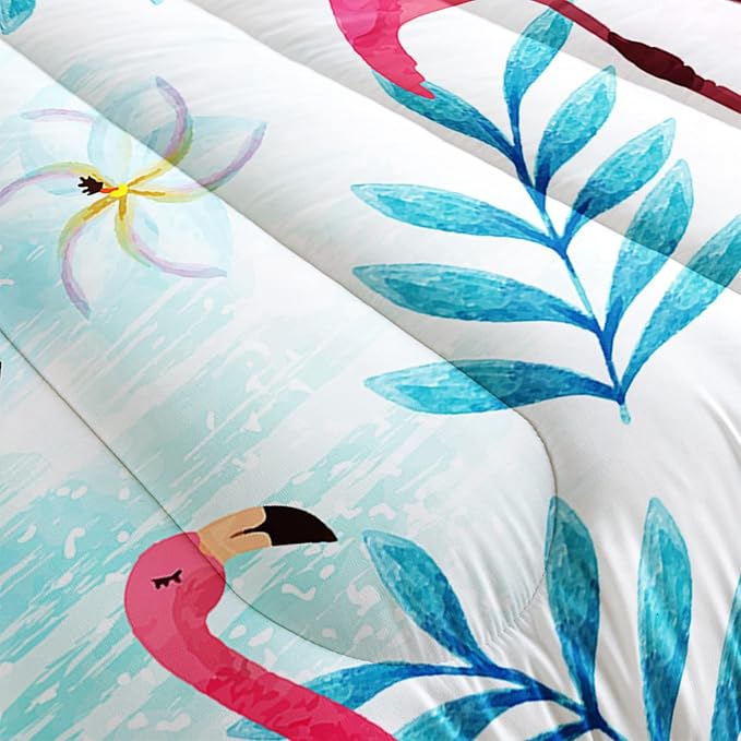 AILONEN Flamingo Comforter Set for Girls Kids, Tropical Flamingo Pattern Bedding Set Full Size,Superior Quilt Ultra Soft,3 Piece 1 Comforter and 2 Pillowcases,Microfiber Fabric