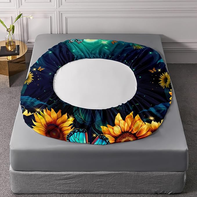 Yellow Sunflower Sheet Twin 4Pcs Blue Butterfly Floral Botanical Pattern Bedding Set for Kid Teen Girl Boy Romantic Starlight Bed Decor Set with 1 Flat Sheet and 1 Fitted Sheet+2 Pillowcases