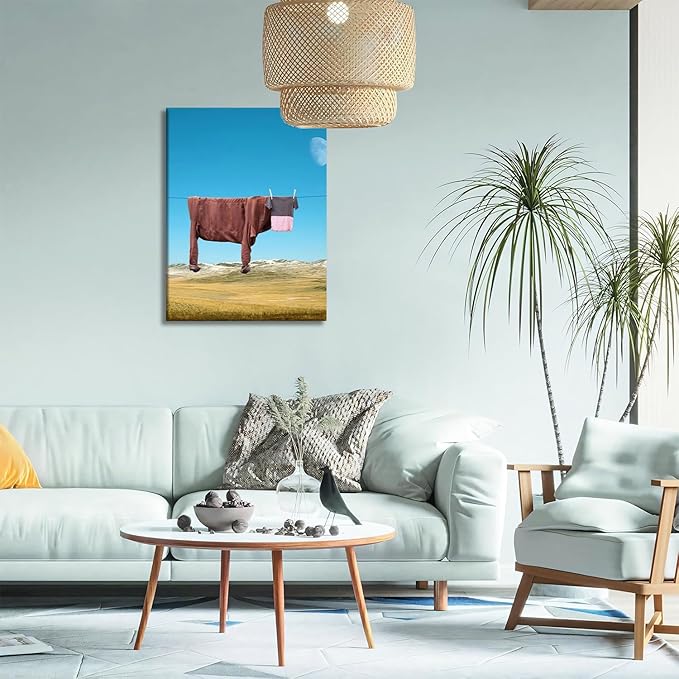 Yaneiro Framed Abstract Highland Cow Canvas Wall Art 12x16 in Highland Cow Bathroom Wall Posters Prints Pictures Decor Vintage Nature Landscape Living Room Wall Decor Kitchen Bedroom Modern Home Decor