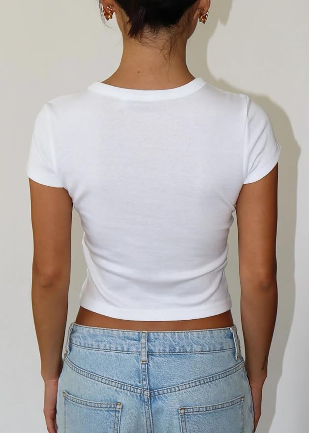 Y2k Womens Graphic Baby Tee Slim Fit Short Sleeve Crop Tops Funny Letter Animal Print Shirts 90s 2000s Streetwear
