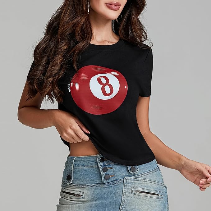 Y2k Womens Graphic Baby Tee Slim Fit Short Sleeve Crop Tops Funny Letter Animal Print Shirts 90s 2000s Streetwear