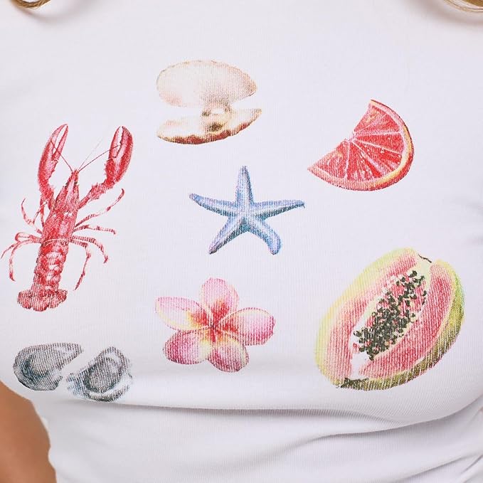 Y2k Womens Graphic Baby Tee Slim Fit Short Sleeve Crop Tops Funny Letter Animal Print Shirts 90s 2000s Streetwear