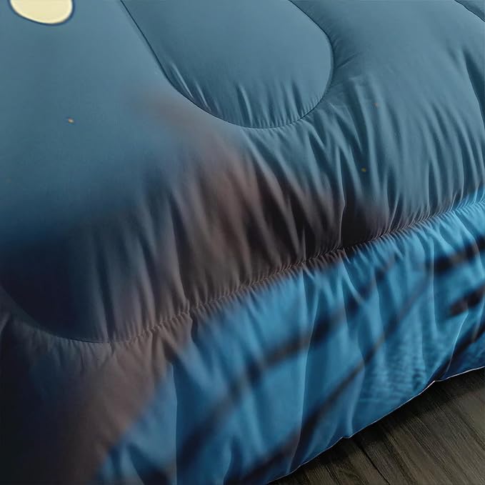 AILONEN Cute Comforter Set, Twin Size, 3D Starry Moon, Kawaii Cat Duvet Set, 3 Pieces - 1 Quilt and 2 Pillowcases