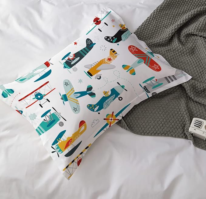 Yasida Kids Airplane Comforter Set Twin Size Colorful Cartoon Propeller Plane Bedding Set Kids Boys Bedding Sets Twin Teens Cartoon Airplanes Down Comforter Aviation Theme Duvet Bedroom Decor