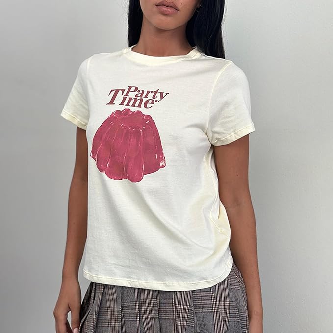 Y2k Womens Graphic Baby Tee Slim Fit Short Sleeve Crop Tops Funny Letter Animal Print Shirts 90s 2000s Streetwear