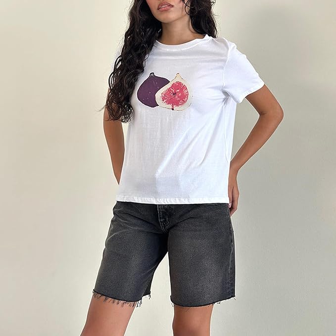Y2k Womens Graphic Baby Tee Slim Fit Short Sleeve Crop Tops Funny Letter Animal Print Shirts 90s 2000s Streetwear