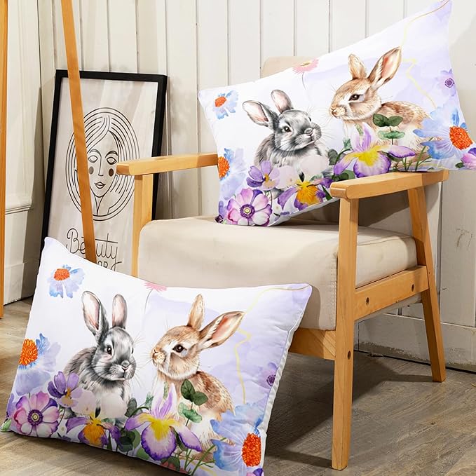 AILONEN Watercolor Comforter Set, Twin Size, Microfiber Soft Bedding Set with 3-Piece Tie Dye Rabbit Printed Home Decorative Comforter and 2 Pillowcases, Wild Flower Rabbit Themed