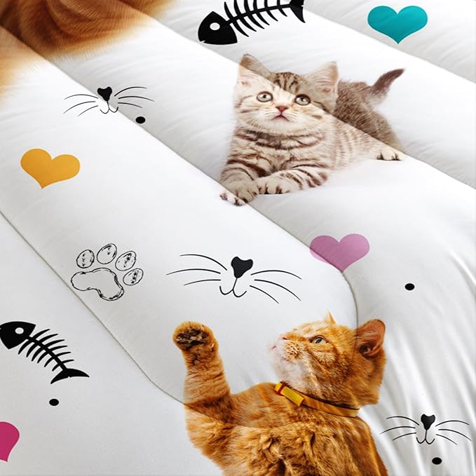 AILONEN Kids Kitten Cat Comforter Set Full Size,Kawaii Cat Bedding for Girls,Cute Pet Animal Cat Duvet Set 3 Piece,1 Comforter with 2 Pillowcases,Cartoon