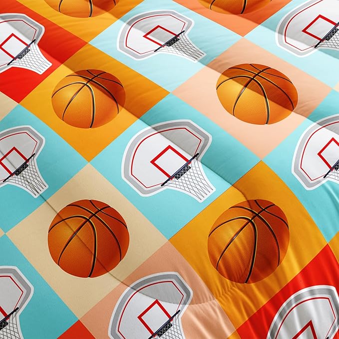 Basketball Comforter Kids Bedding Full Size,Sports Style Basketball Printing Bedding Set for Teens Boys Bedroom Decor,Ball Sports Games Comforter Set Soft Kids Bedding with 2 Pillowcases.