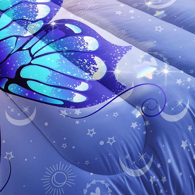 Bedding Comforter Set Pink Purple Butterfly Printed Pattern Quilt with 1 and 2 Pillowcases for Girls Bedroom All Season(Butterfly Twin) Twin 68x86inches