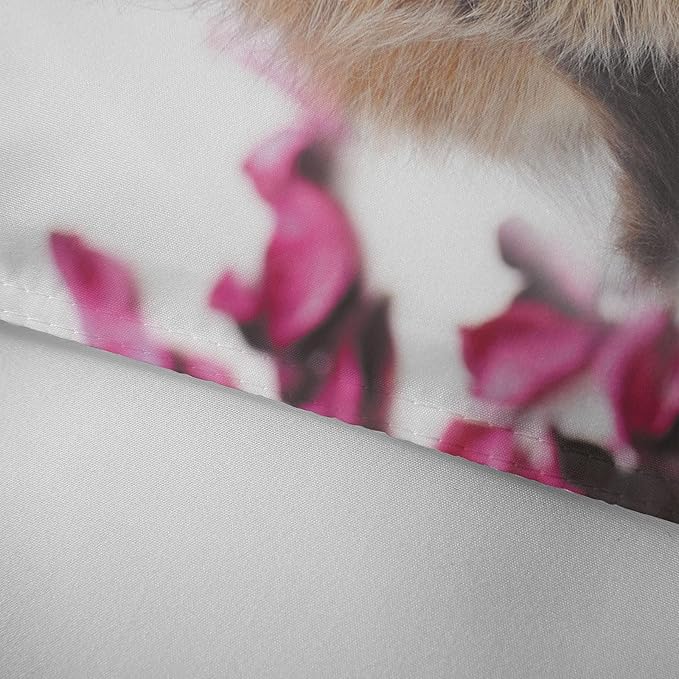 Yasida Cat Comforter Set Twin Size for Kids Pink Flowers Cats 3Pcs Bedding Set for Boys and Girls (1 Comforter+ 2 Pillowcases) Lovely Animal Pets Comforter Set