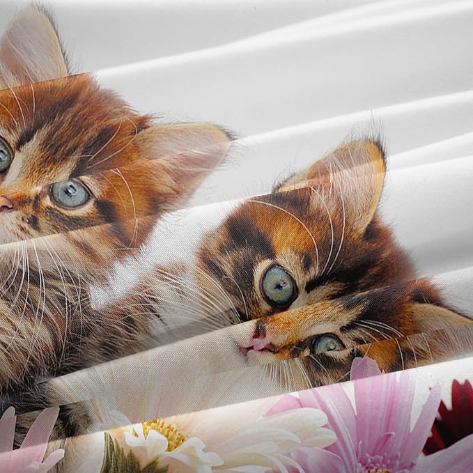 Yasida Cat Comforter Set Twin Size for Kids Pink Flowers Cats 3Pcs Bedding Set for Boys and Girls (1 Comforter+ 2 Pillowcases) Lovely Animal Pets Comforter Set