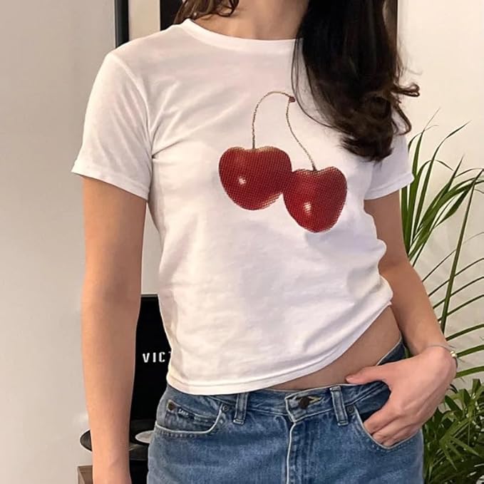 Baby Tees Y2k Shirt 2000s Fashion Cute Shirts 90s Outfit Woman Graphic Tees Y2k Vintage Clothes