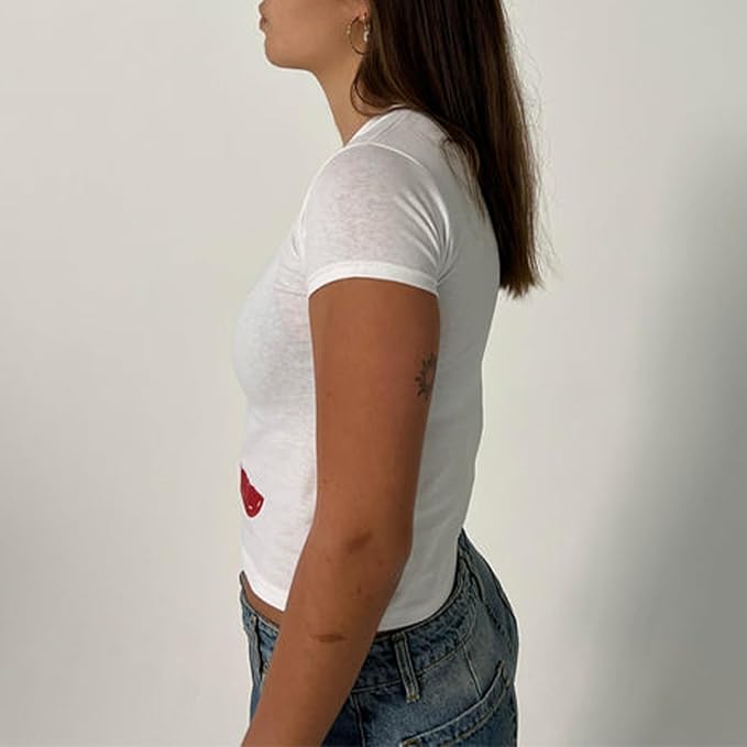 Y2k Womens Graphic Baby Tee Slim Fit Short Sleeve Crop Tops Funny Letter Animal Print Shirts 90s 2000s Streetwear