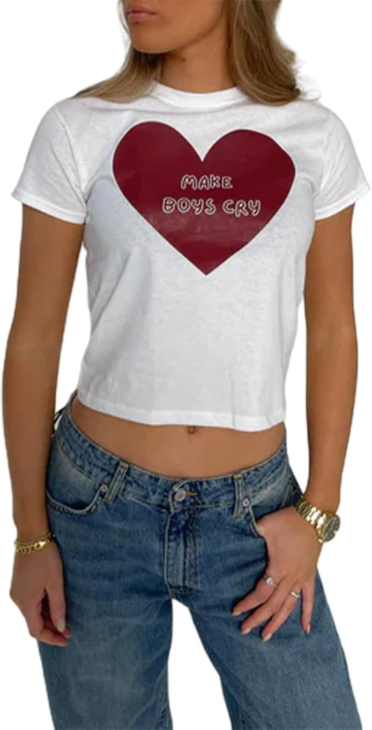 Y2k Womens Graphic Baby Tee Slim Fit Short Sleeve Crop Tops Funny Letter Animal Print Shirts 90s 2000s Streetwear