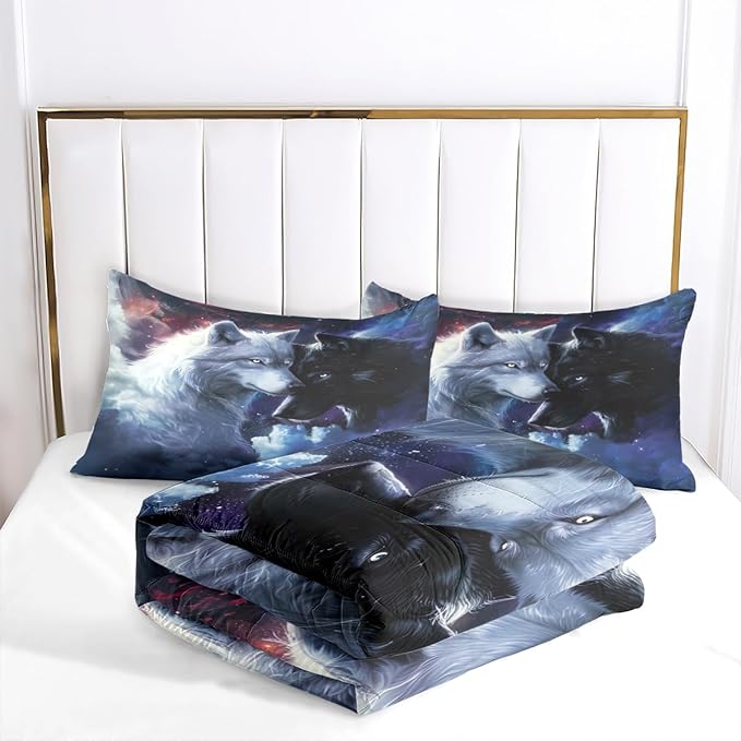 Animal Print Comforter Set Twin Wolf Bedding Set Wild Animals Bedding Black White Wolves Couple Comforter Soft Down Comforter with 1 Pillowcase