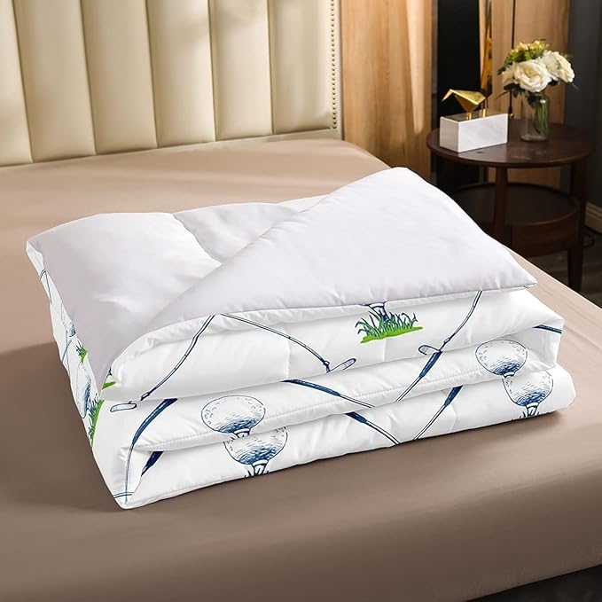 Erosebridal Golf Comforter Set King Size Golf Club Bedding Set Sport Game Athlete Grass Leaf Branches Down Comforter for Men, Room Decorative 3 Pieces Comforter with 2 Pillowcases, White