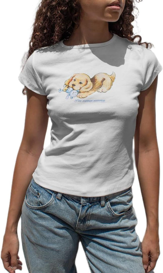 Y2k Womens Graphic Baby Tee Slim Fit Short Sleeve Crop Tops Funny Letter Animal Print Shirts 90s 2000s Streetwear