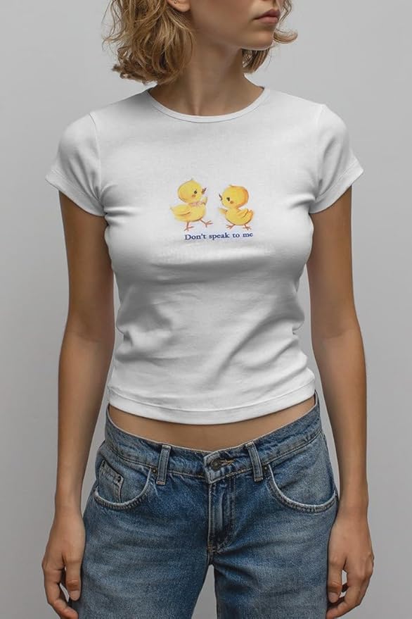 Y2k Womens Graphic Baby Tee Slim Fit Short Sleeve Crop Tops Funny Letter Animal Print Shirts 90s 2000s Streetwear