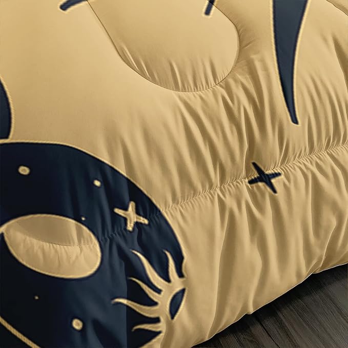 AILONEN Sun and Moon Comforter Set for Teens Boys Kids Girls, Galaxy Astrology Bedding Set Queen Size,Bohemian Sun Moon Quilted Duvet,Galaxy Astrology Quilt,1 Comforter 2 Pillowcases 3 Piece